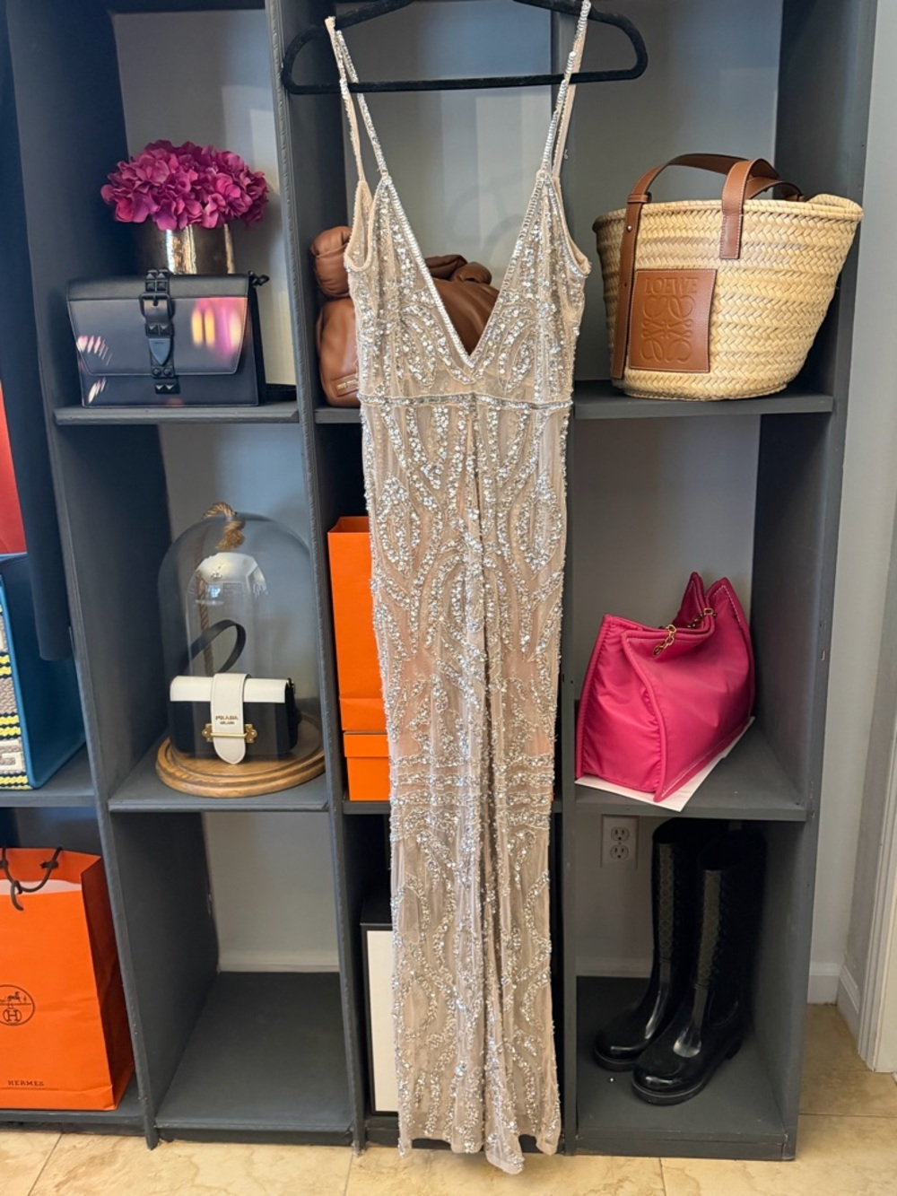 Embellished Nude Plunge Jumpsuit 
Sequin Plunge - Picture 3 of 6